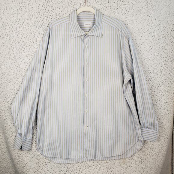 Ermenegildo Zegna Other - Ermenegildo Zegna Striped Dress Shirt Mens 18 48 Blue Beige Button Down 52x32